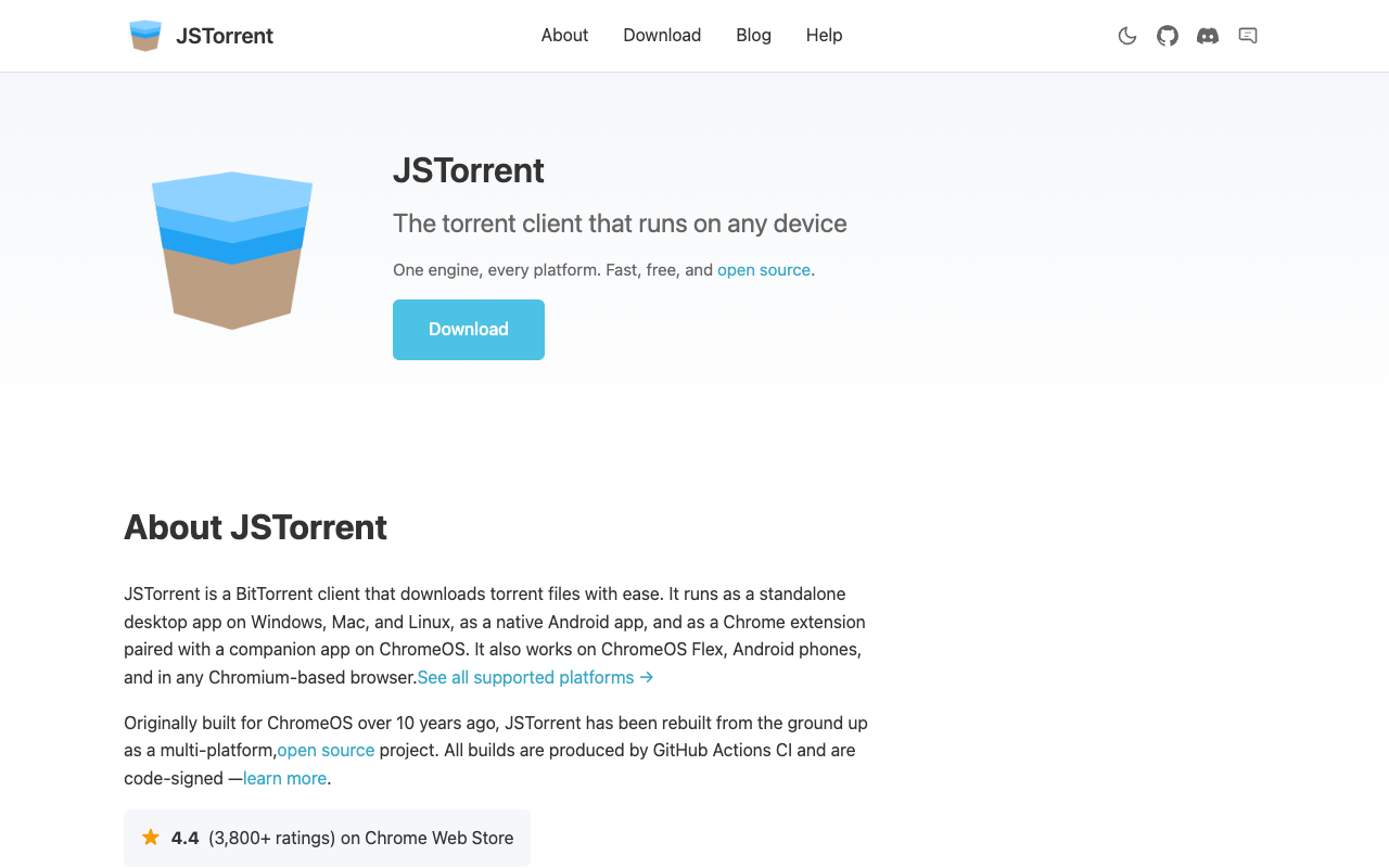 JSTorrent website and download page