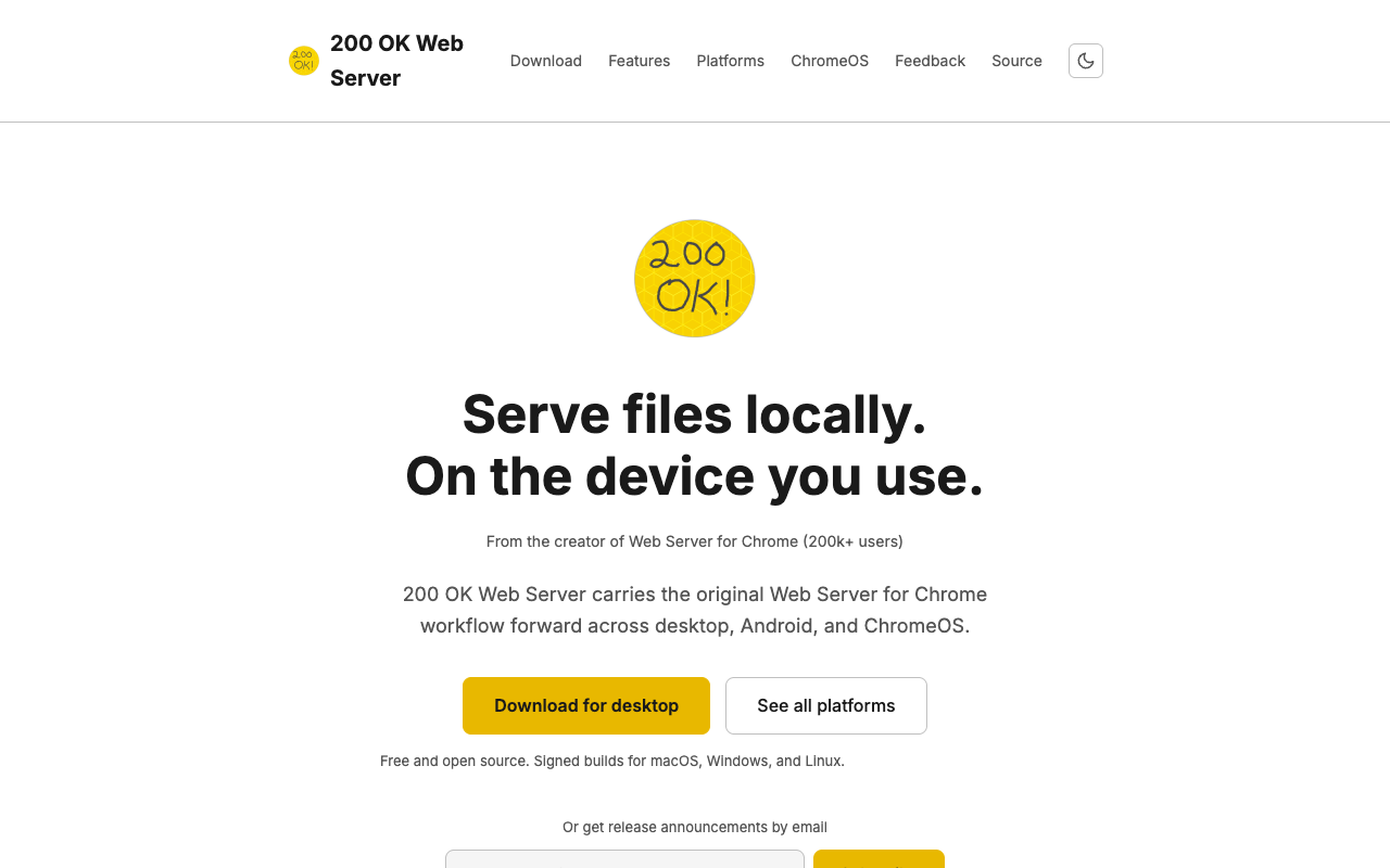 200 OK Web Server website and download page